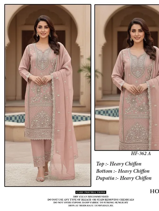 Hoor Tex HF-362 A to D Readymade Heavy Chiffon Full Stitched Pakistani Suit Catalog