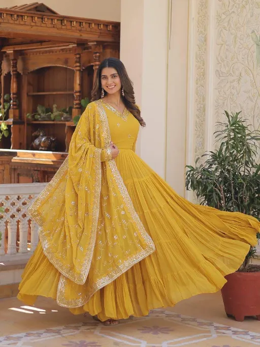 LW-9162 Readymade Embroidered Faux Georgette Gown Collection - Image 6