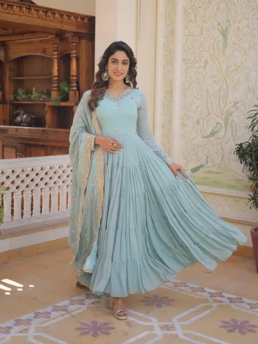 LW-9162 Readymade Embroidered Faux Georgette Gown Collection - Image 2