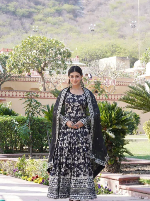 LW-9172 Readymade Viscose Jacquard Sequins Heavy Embroidered Gown Collection