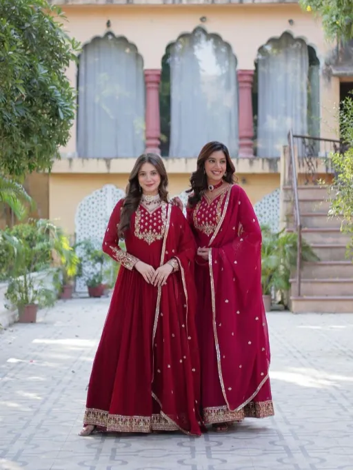 LW-9216 Readymade Faux Blooming Georgette Embroidered Gown With Dupatta