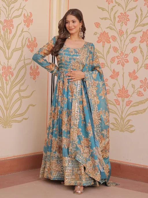 LW-9236 Readymade Russian Silk Embroidered Sequins Gown Collection - Image 8