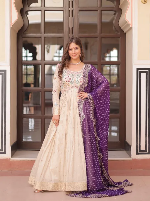 LW-9249 Readymade Jacquard Embroidered Gown With Dupatta Collection