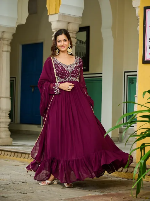 LW-9271 Readymade Faux Blooming Embroidered Gown Catalog