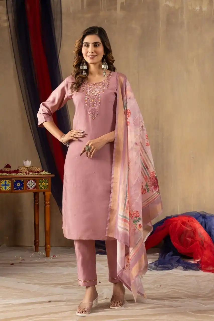 Lila 07 Wholesale Gold Silk ALine Kurti With Bottom Dupatta