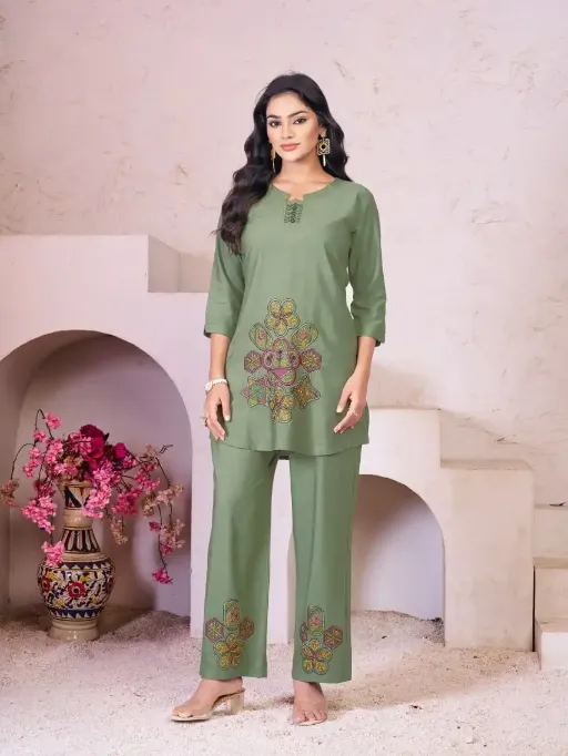 Lila Vol 19 Rayon Wholesale Embroidery Work Co-Ord Set Catalog