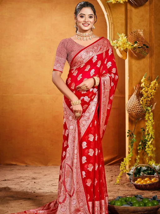 Saroj Hot Star Vol 1 Wholesale Georgette Jacquard Silk Saree Collection