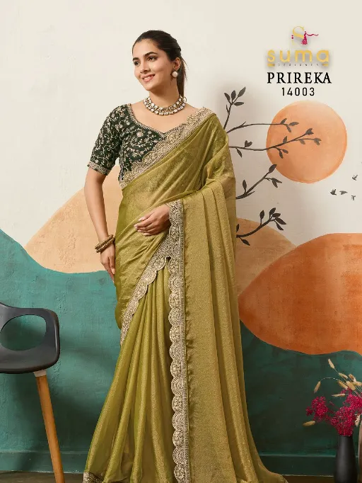 Suma Designer Prireka NC Moss with Coding & Sequence Saree - Image 4