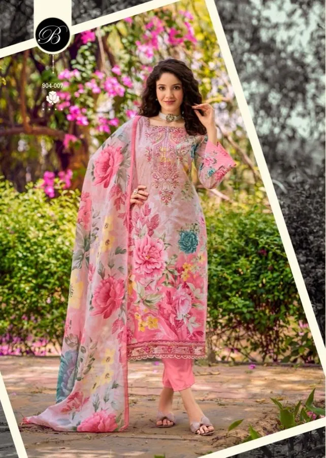 Belliza Yasmin Vol 3 Pure Cotton Digital Print Embroidery Dress Material