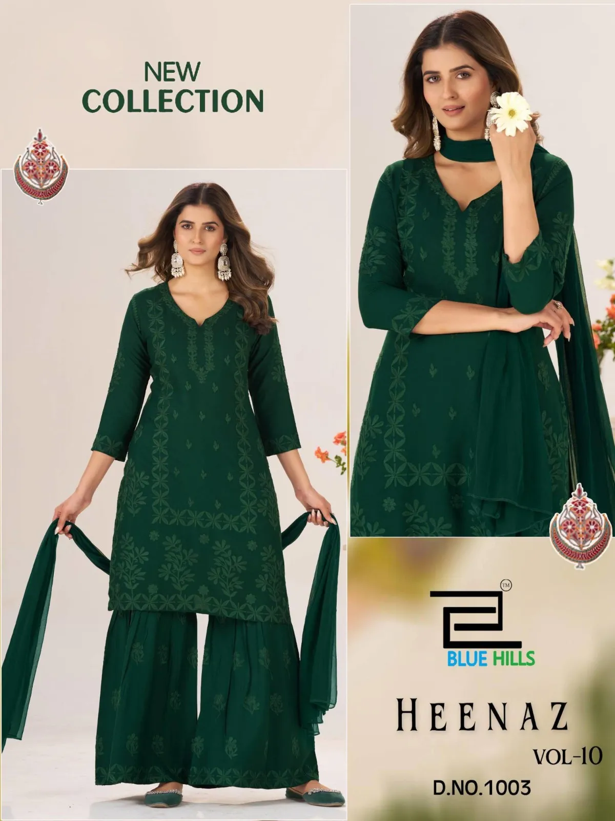 Blue Hills Heenaz Vol 10 Rayon Embroidery Work Kurti Pant Set - Image 2