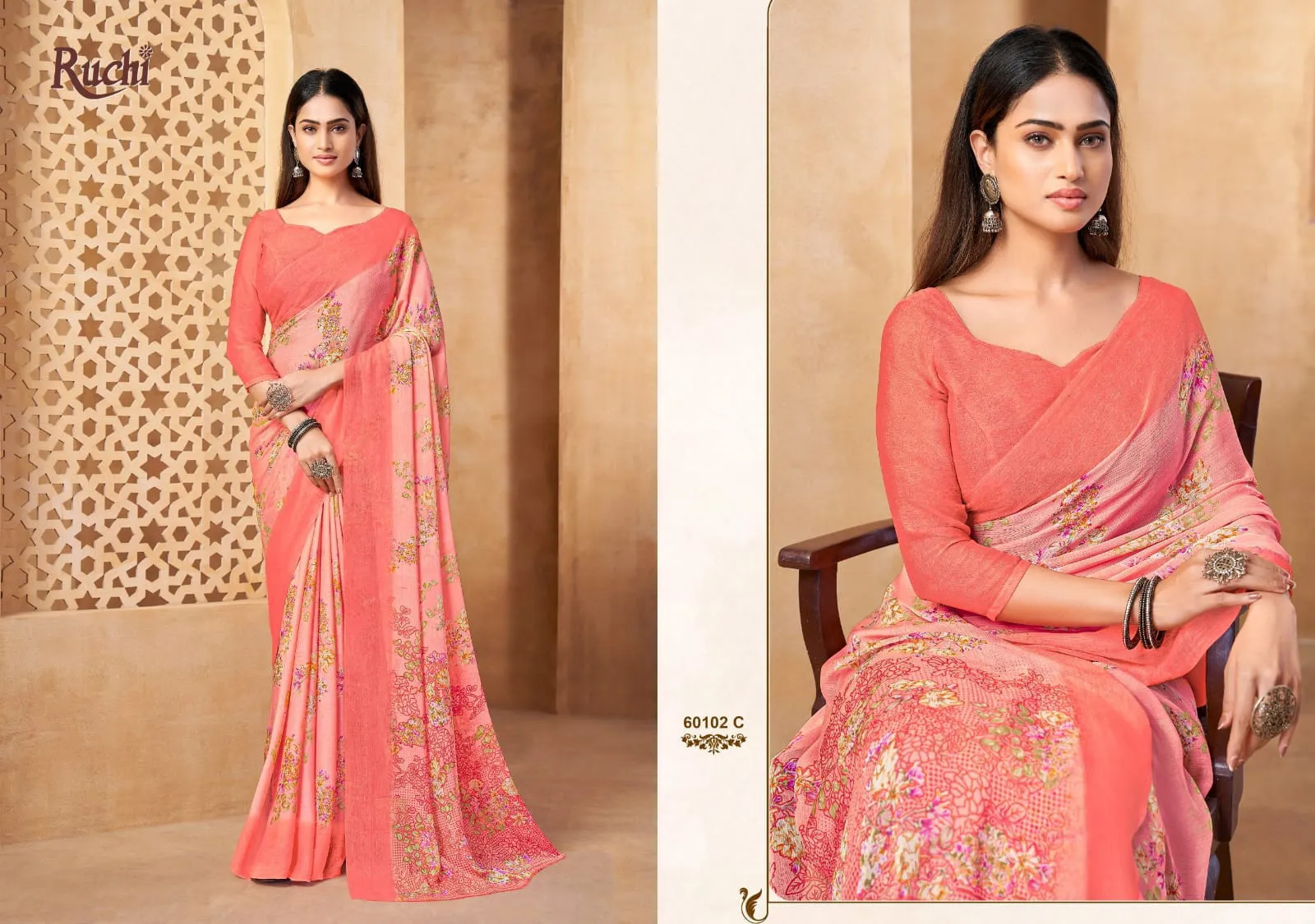 Ruchi Star Chiffon 216 Chiffon Printed Casual Wear Saree - Image 13