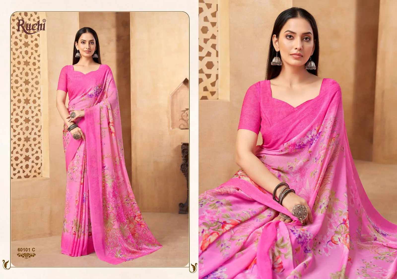 Ruchi Star Chiffon 216 Chiffon Printed Casual Wear Saree - Image 3