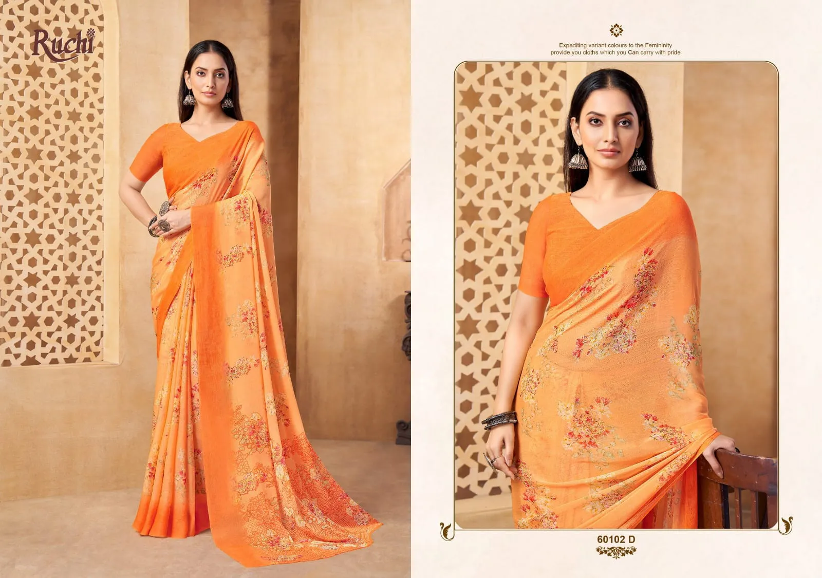 Ruchi Star Chiffon 216 Chiffon Printed Casual Wear Saree - Image 8