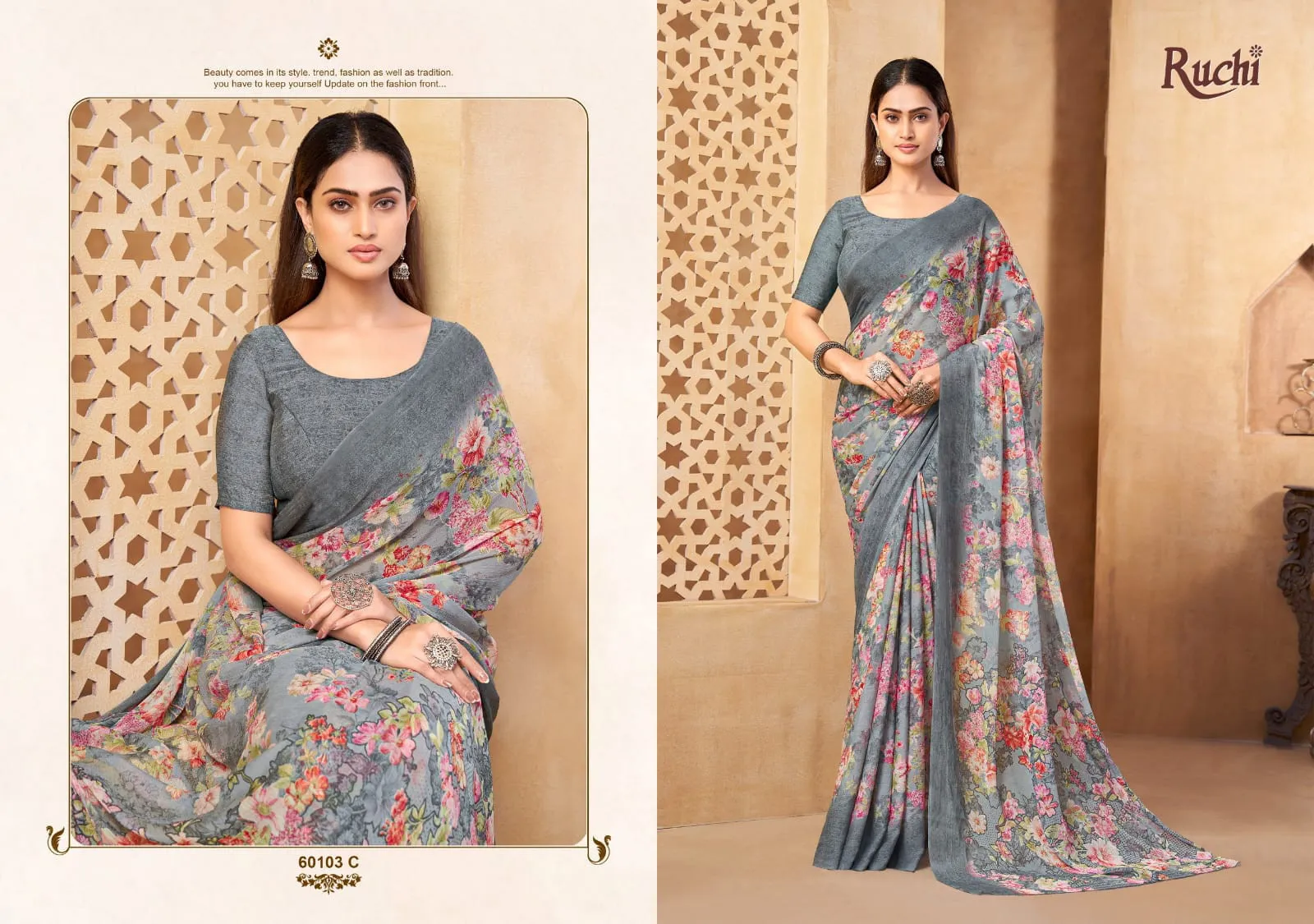 Ruchi Star Chiffon 216 Chiffon Printed Casual Wear Saree - Image 9