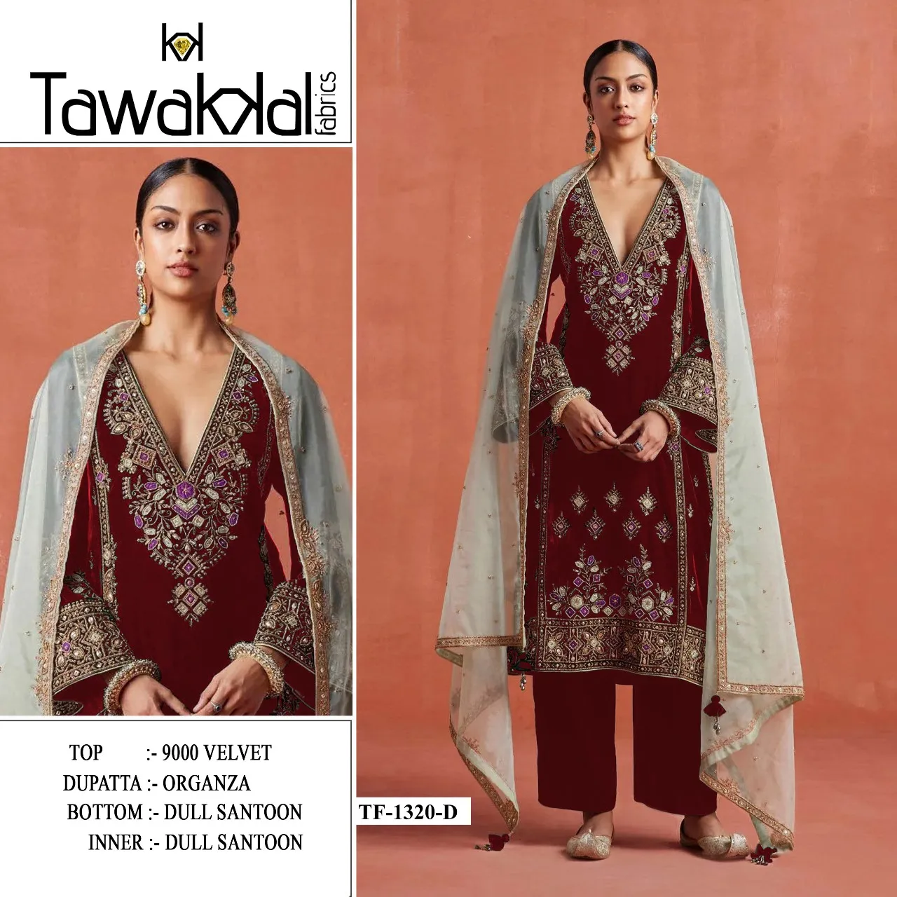 Tf 1320 A To F Velvet Embroidery Work Pakistani Salwar Kameez Suits