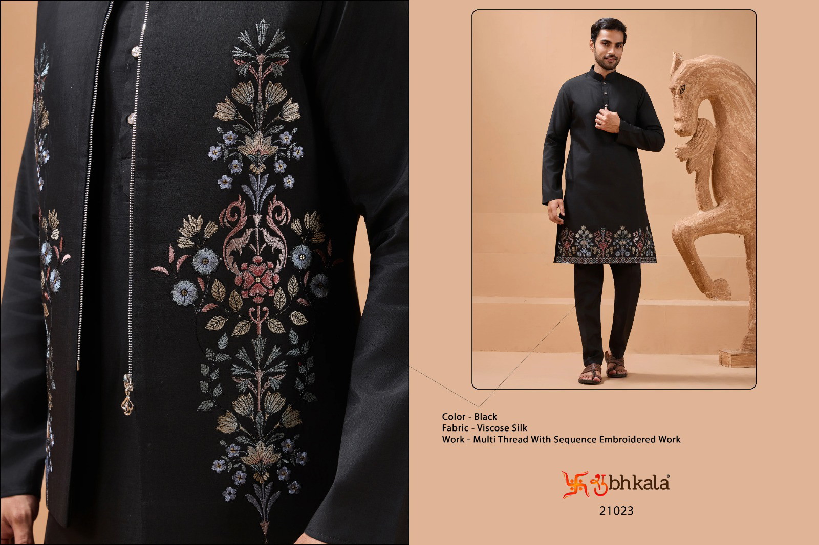 Shubhvastra The Classic Man Viscose Silk Kurta Pajama & Koti Set - Image 4