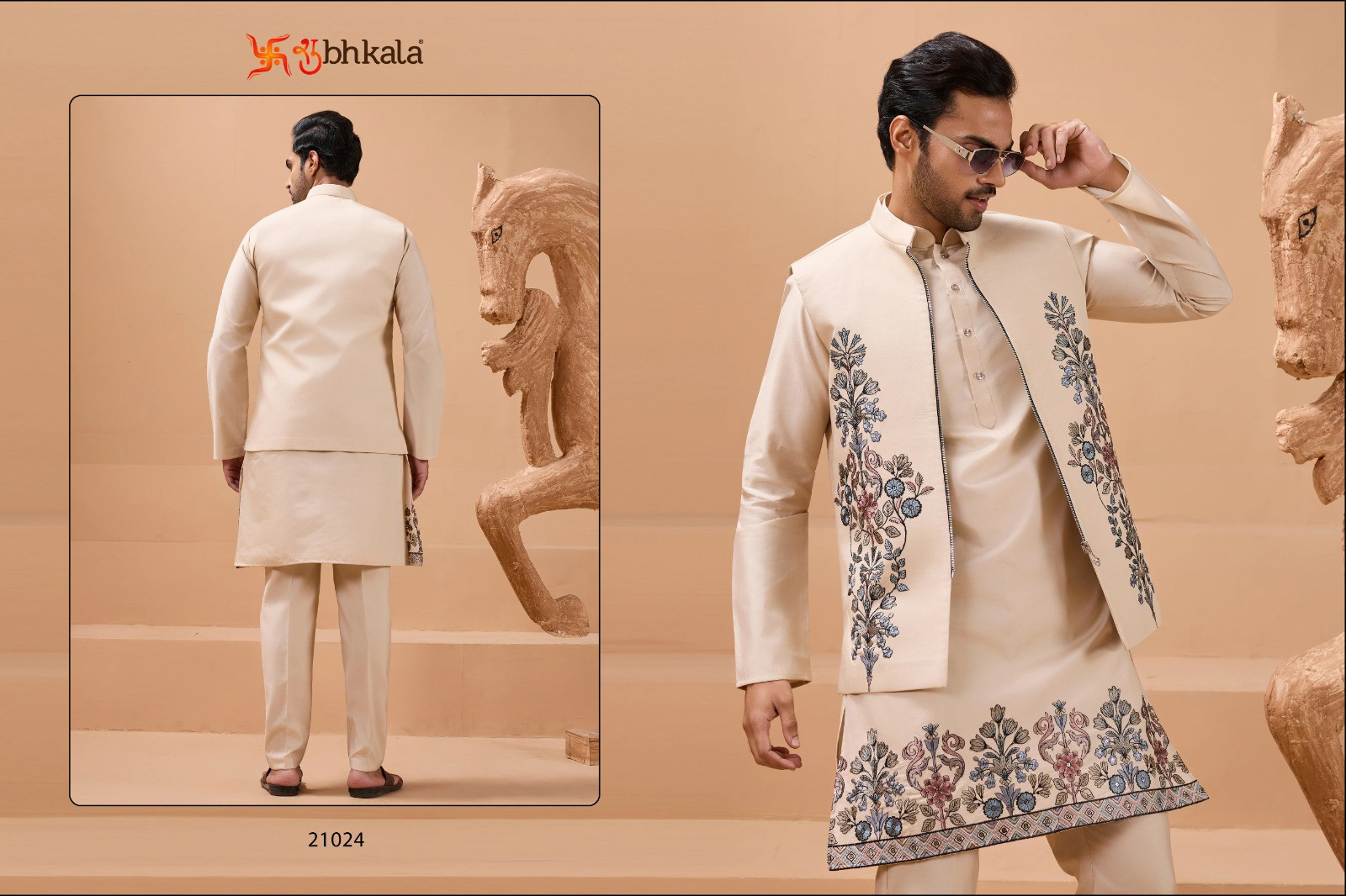 Shubhvastra The Classic Man Viscose Silk Kurta Pajama & Koti Set - Image 17