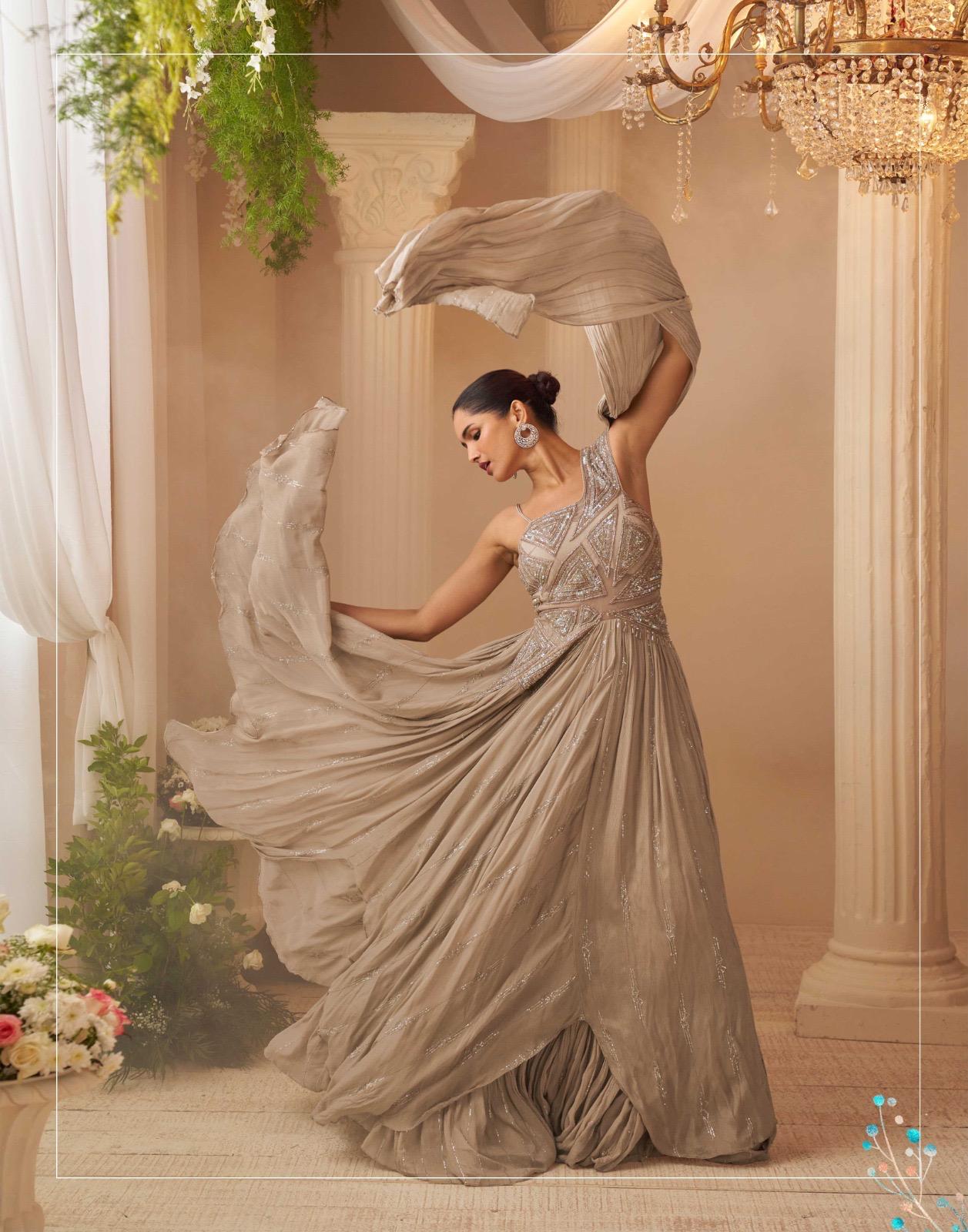 Sayuri Aarohi Chinon Silk Wedding Stylish Work Gown - Image 8