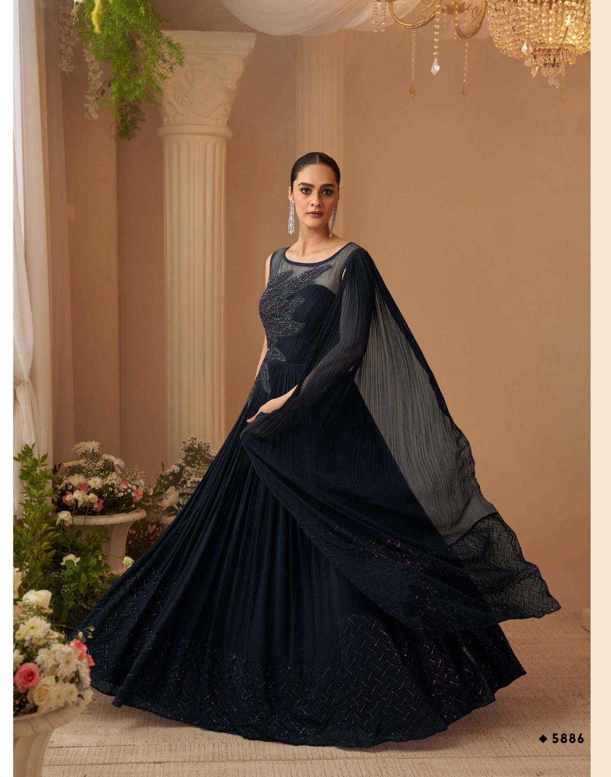 Sayuri Aarohi Chinon Silk Wedding Stylish Work Gown - Image 4