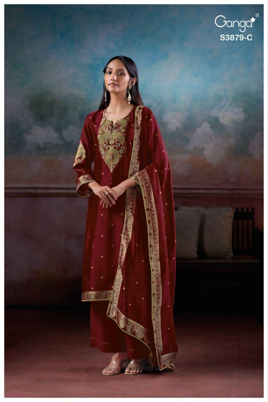 Ganga Avry 3879 Viscose Silk Embroidery Work Salwar Suit - Image 10