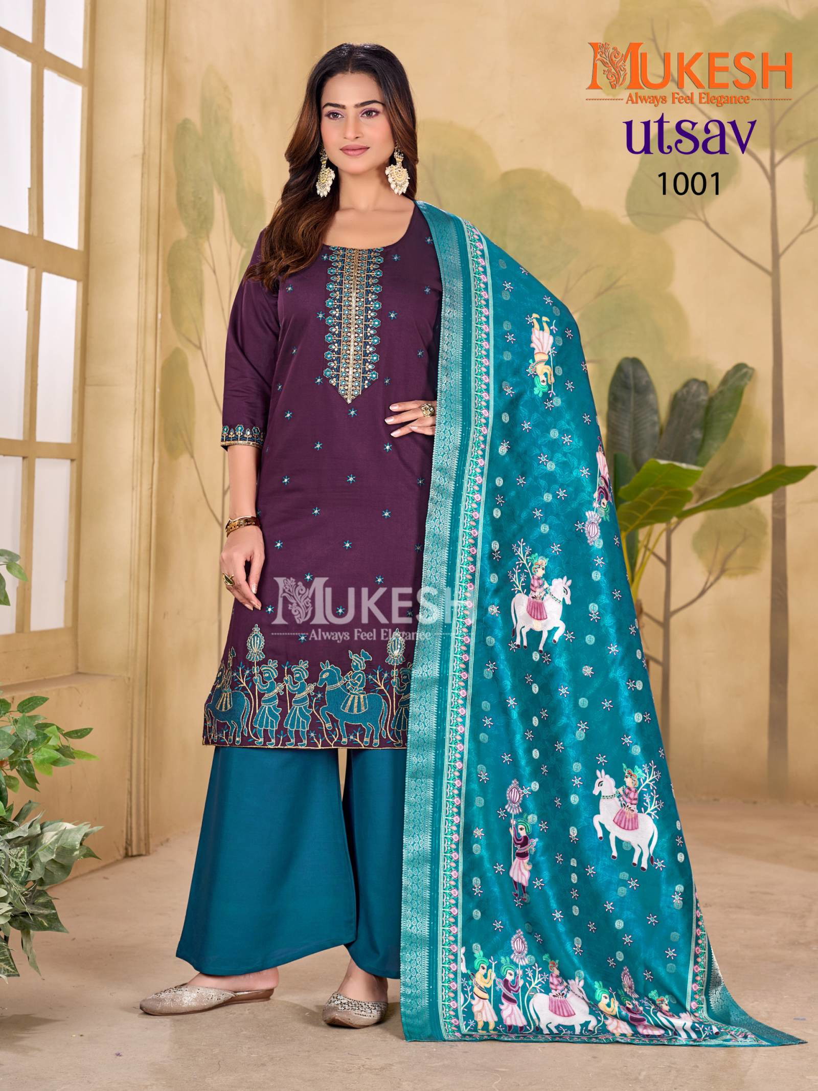 Mukesh Utsav Gadhwal Silk Embroidery Kurti Pant Dupatta Set - Image 8