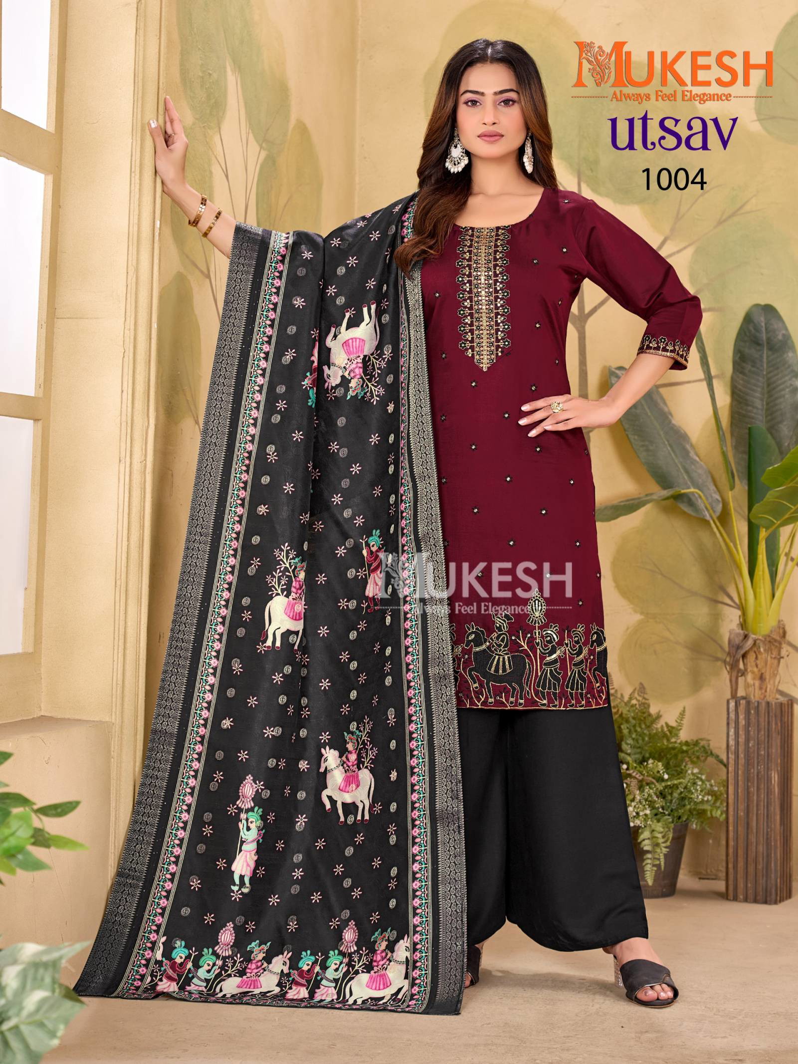 Mukesh Utsav Gadhwal Silk Embroidery Kurti Pant Dupatta Set - Image 6