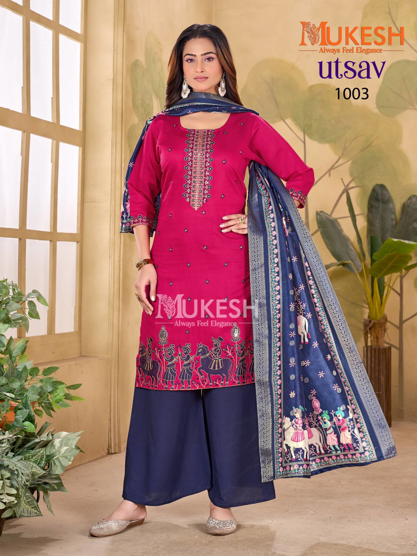 Mukesh Utsav Gadhwal Silk Embroidery Kurti Pant Dupatta Set - Image 5