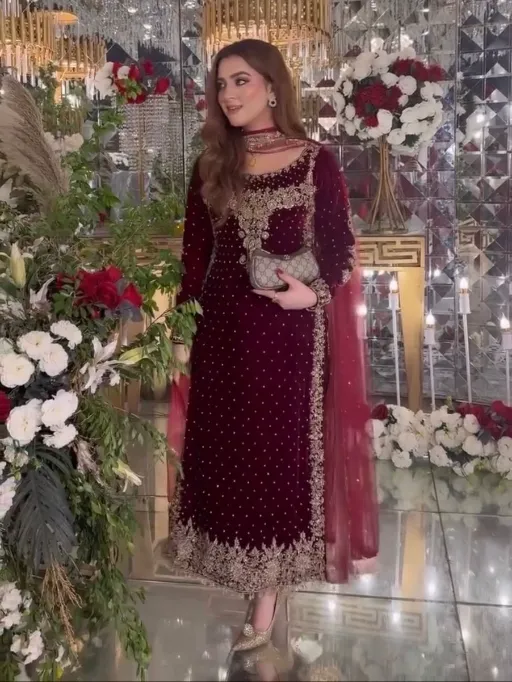 NSR-876 Premium Velvet Embroidered Readymae Suit Set