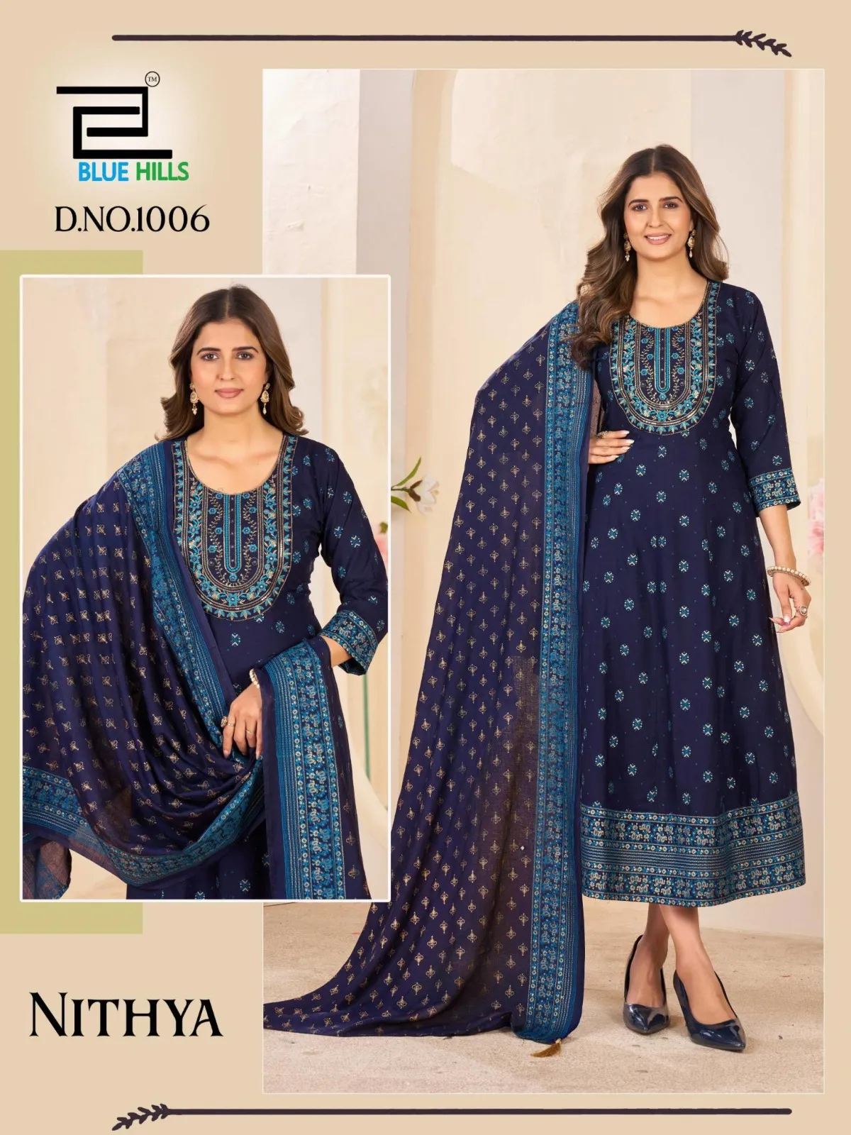 Blue Hills Nithya Anarkali Rayon Foil Print Anarkali Gown