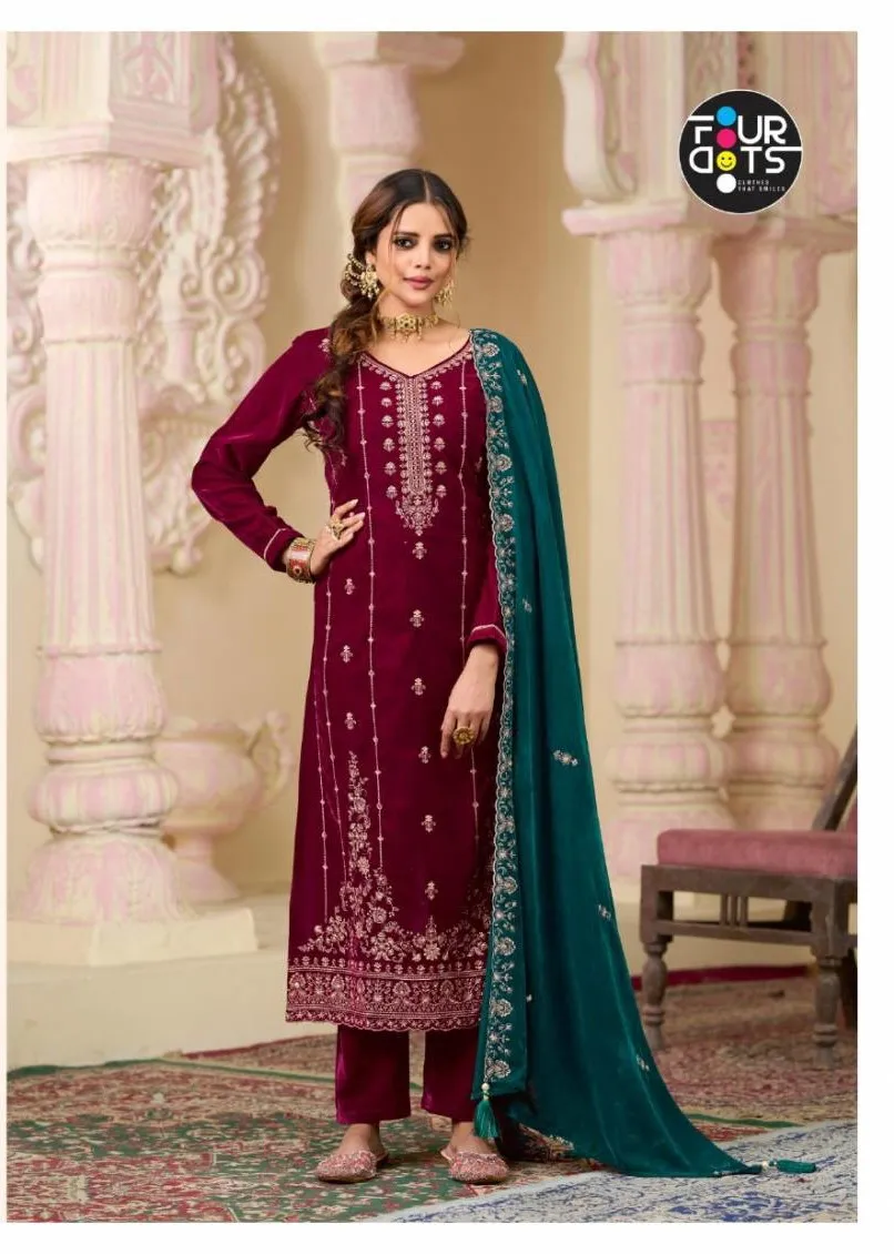 Four Dots Xpose Vol 2 Velvet With Work Designer Salwar Suit