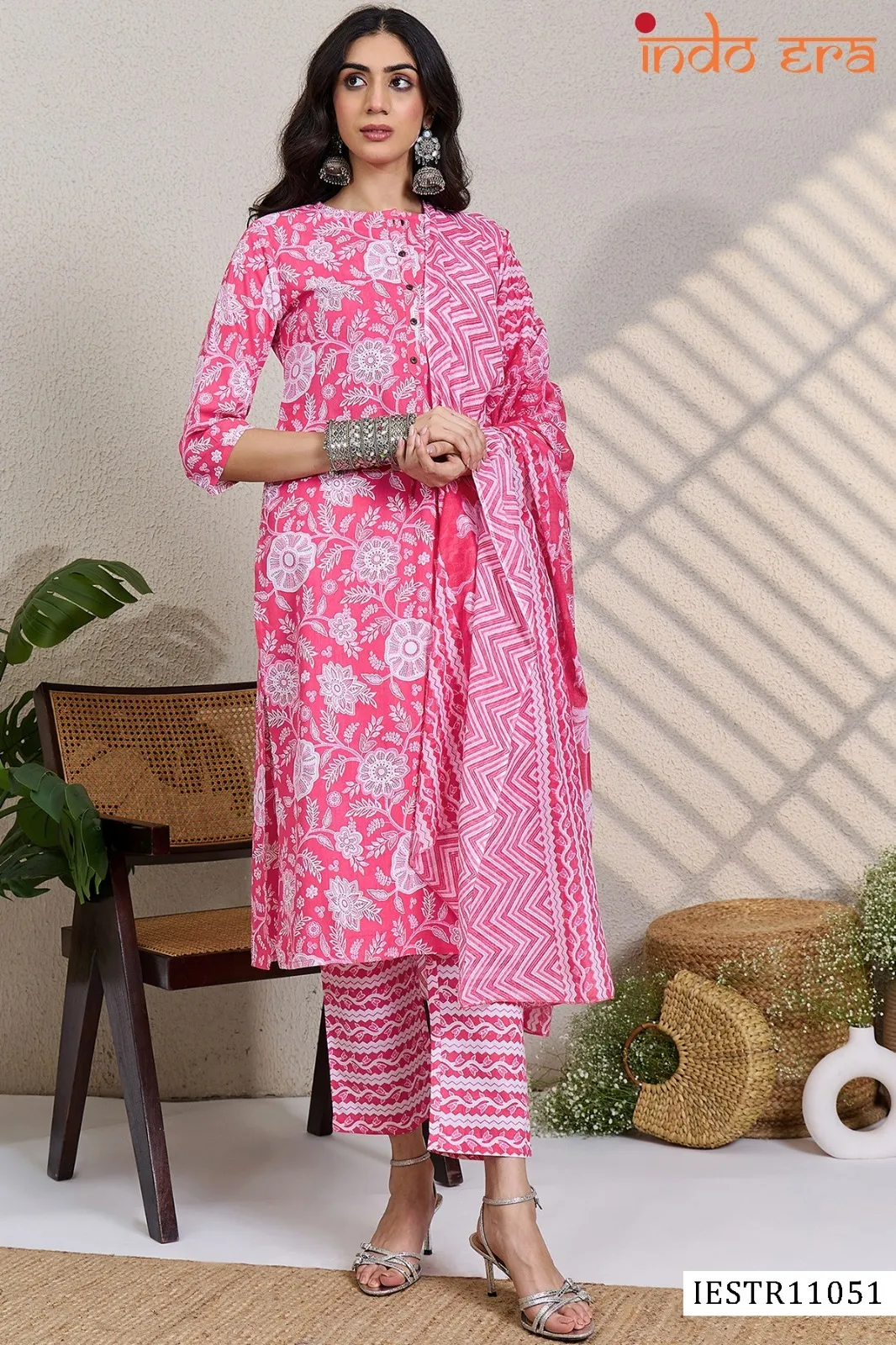 Indo Era 2585 Cotton Floral Printed Kurti With Bottom Dupatta