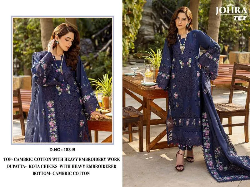 Johra Tex 183 B Cambric Cotton With Work Pakistani Salwar Kameez