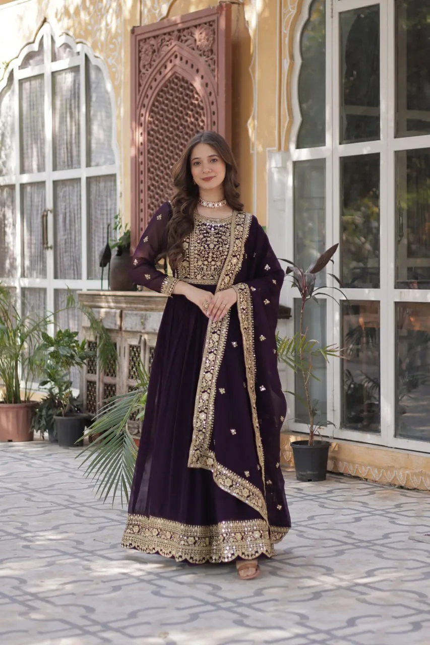 Ka 1153 Sequins Zari Embroidered Georgette Gown With Dupatta - Image 4