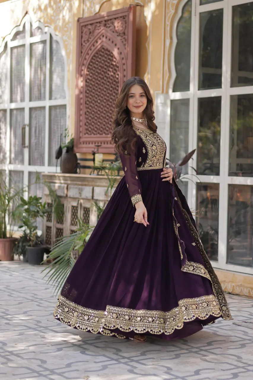 Ka 1153 Sequins Zari Embroidered Georgette Gown With Dupatta - Image 5