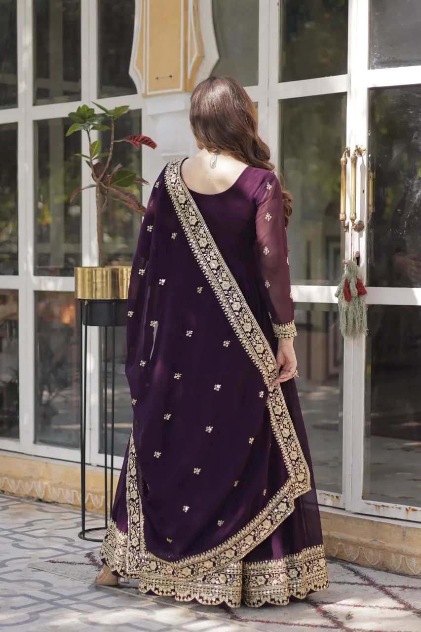 Ka 1153 Sequins Zari Embroidered Georgette Gown With Dupatta - Image 6