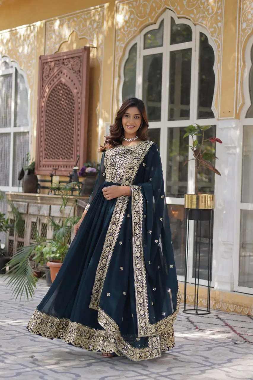 Ka 1153 Sequins Zari Embroidered Georgette Gown With Dupatta - Image 7