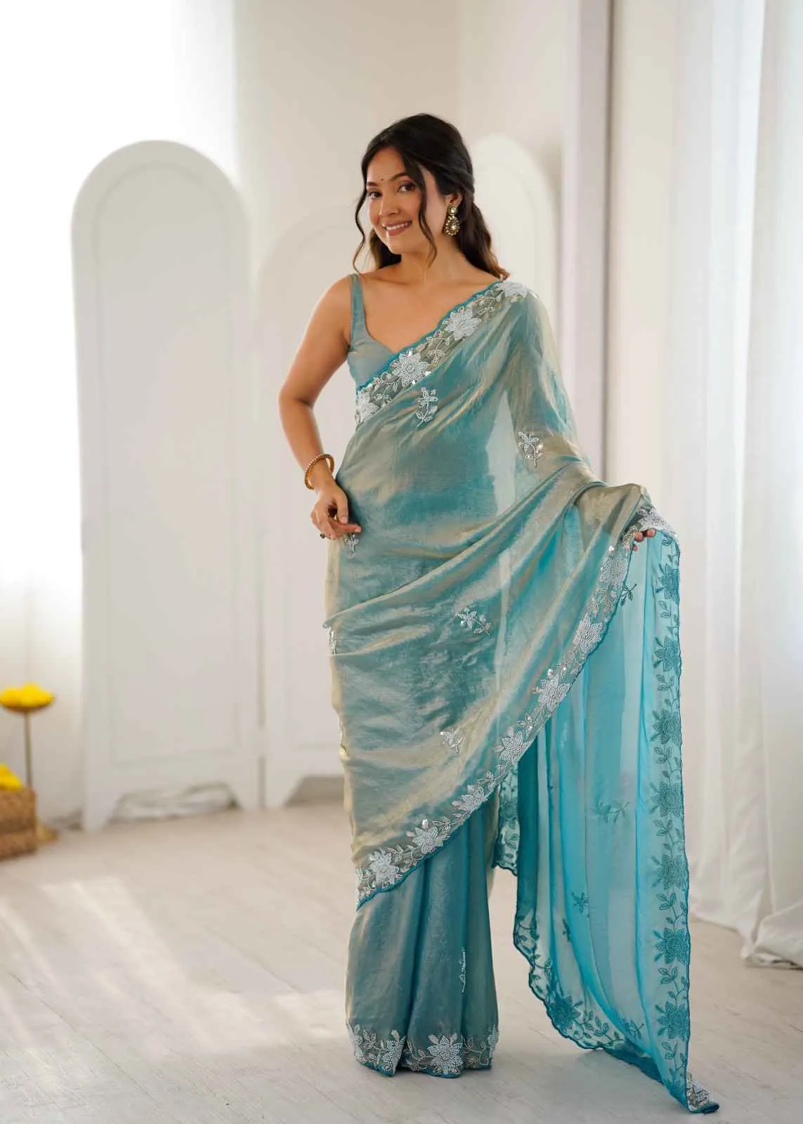 Kc 913 Fendy Satin Silk Cutdana Work Designer Saree Collection - Image 3