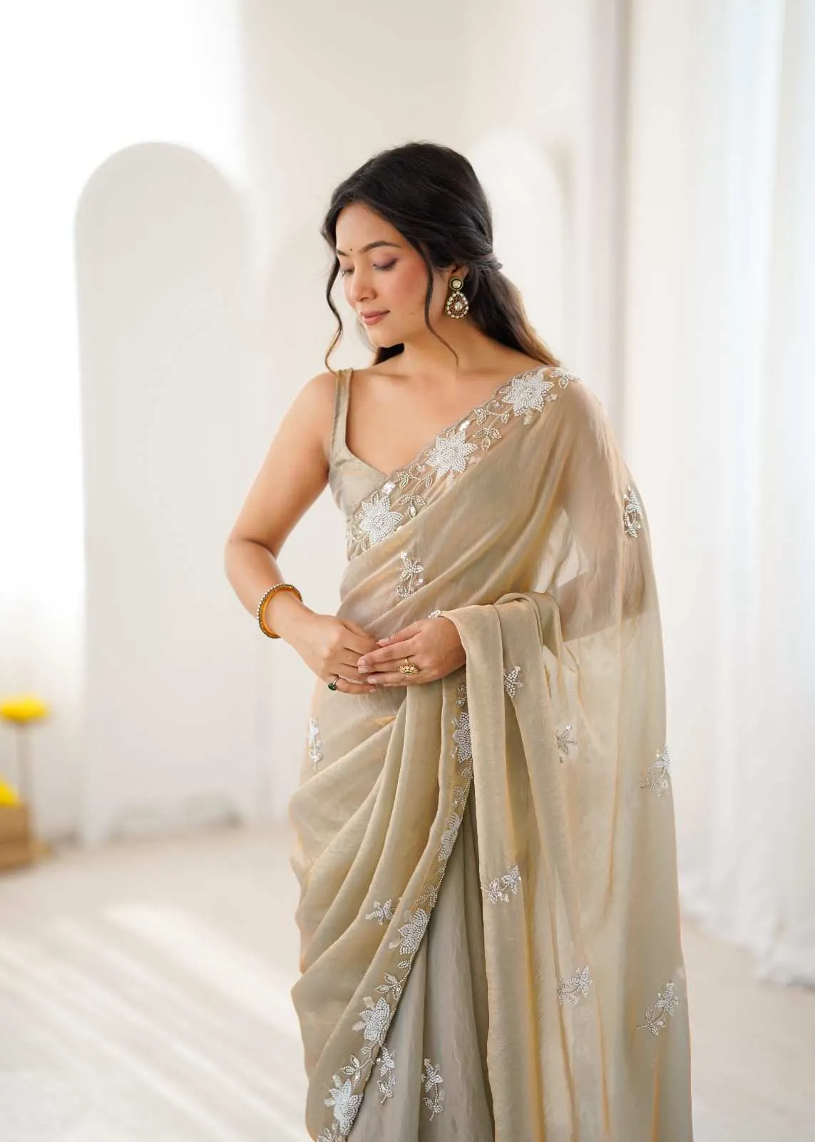 Kc 913 Fendy Satin Silk Cutdana Work Designer Saree Collection - Image 8