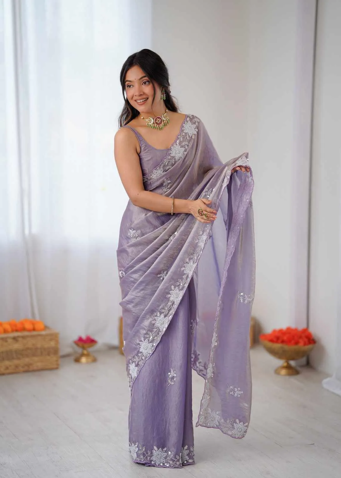 Kc 913 Fendy Satin Silk Cutdana Work Designer Saree Collection - Image 9
