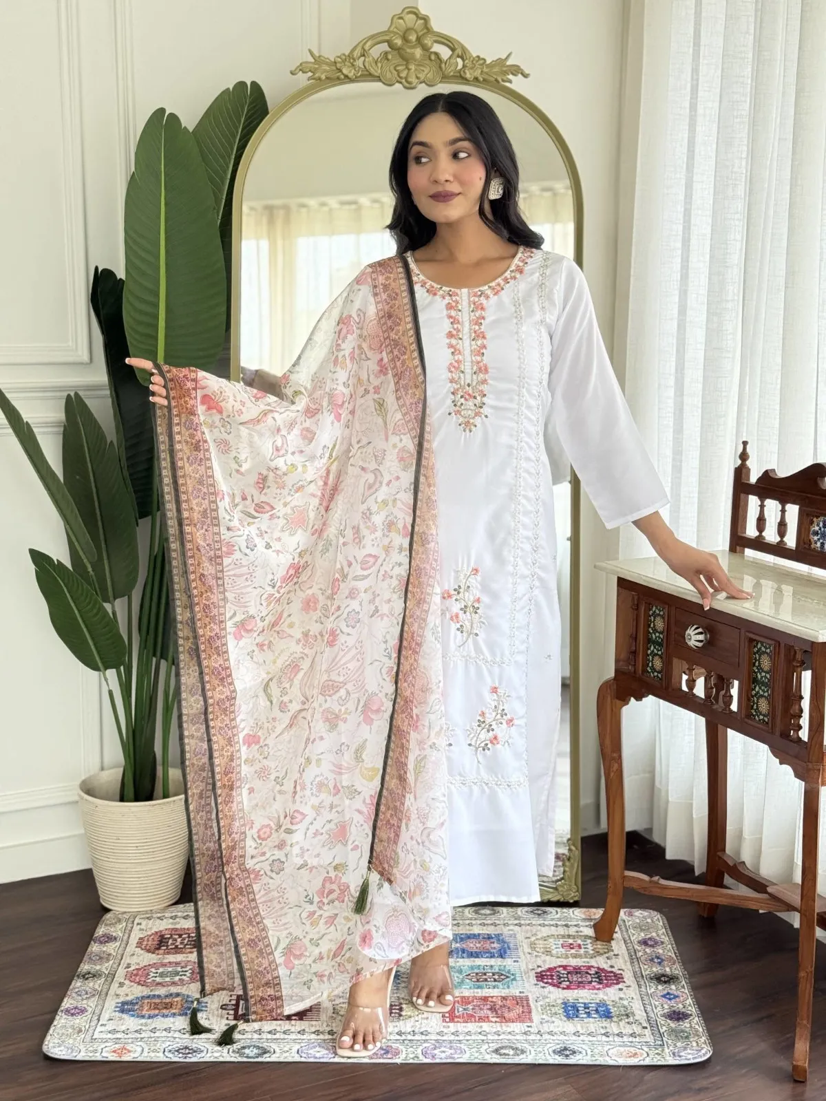 Kibansi 01 Rayon Wirh Embroidery Straight Kurti Pant And Dupatta Set