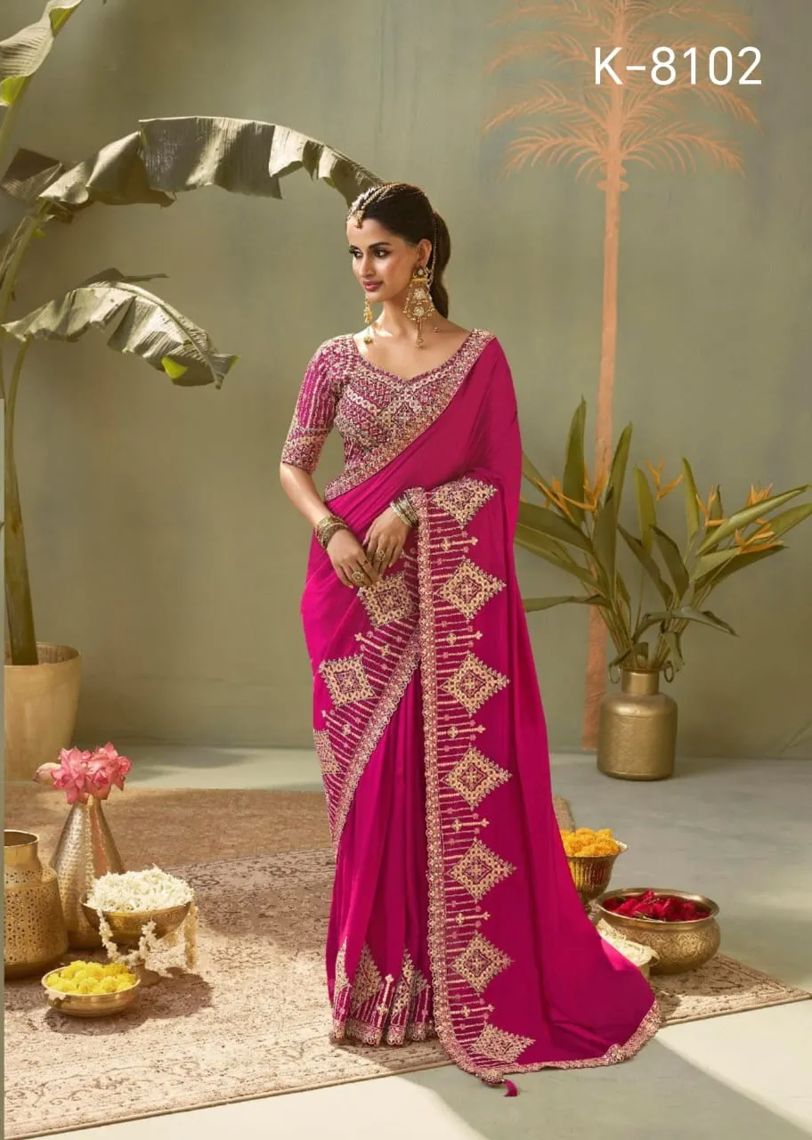 Kira Kasva Bamber Silk Embroidery Worked Premium Saree Collection