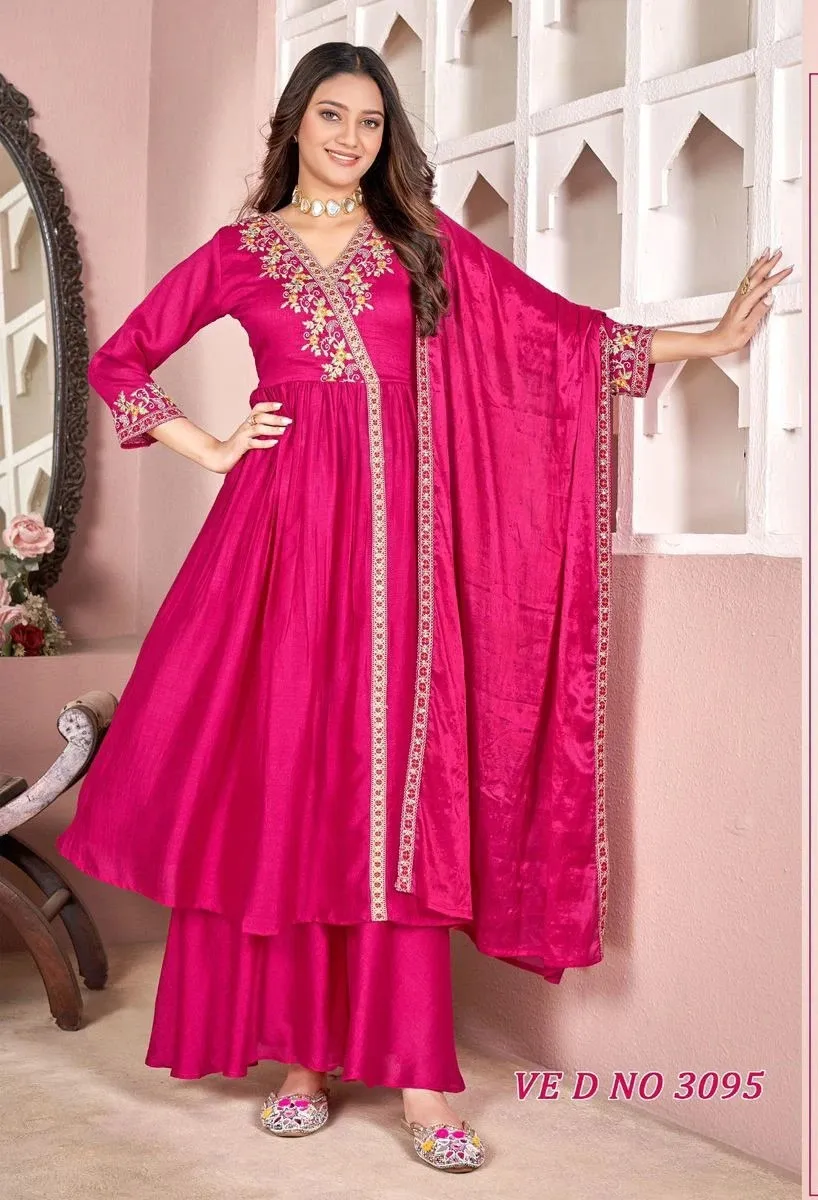 Ladies Flavour 3094 To 3096 Vichitra Embroidery Kurti Pant And Dupatta Set