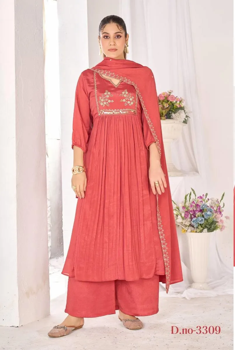 Ladies Flavour 3302 3305 3309 Chinon Handwork Kurti Pant And Dupatta Set