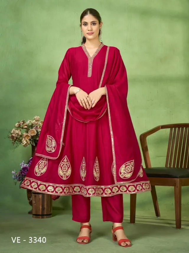 Ladies Flavour 3338 To 3340 Vichitra Embroidery Work Kurti Pant And Dupatta Set