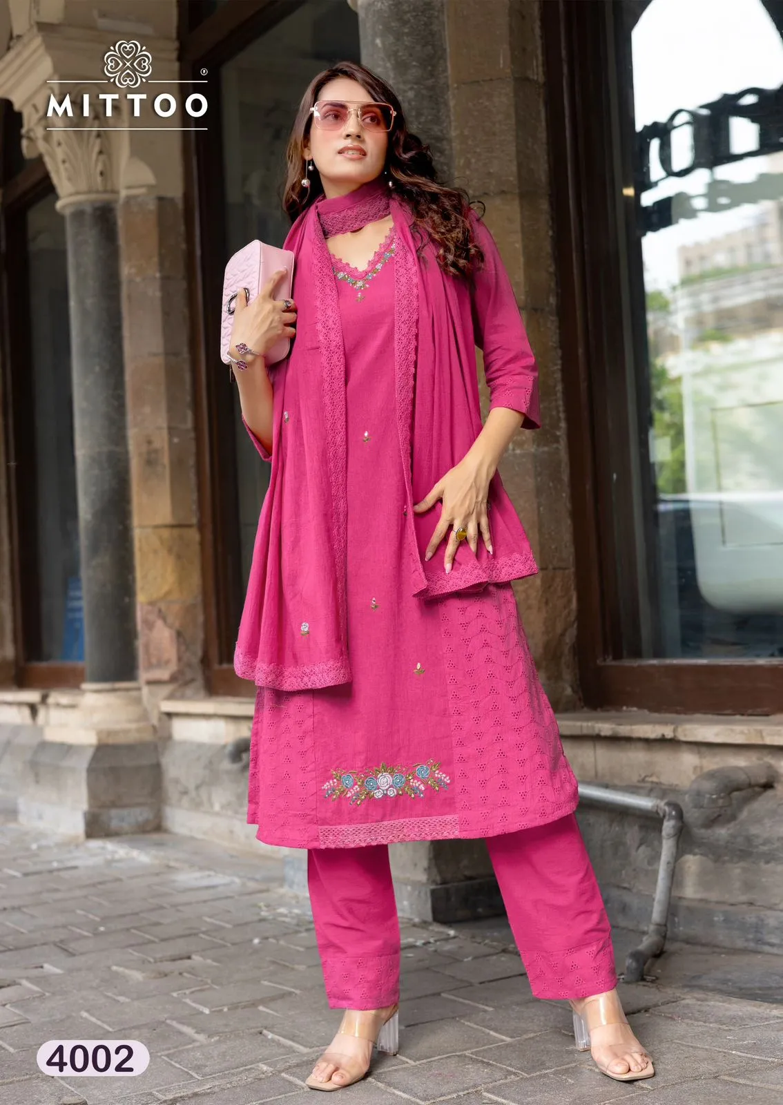 Mittoo Dastoor Shifli Cotton Thread Work Kurti Pant And Dupatta Set - Image 6
