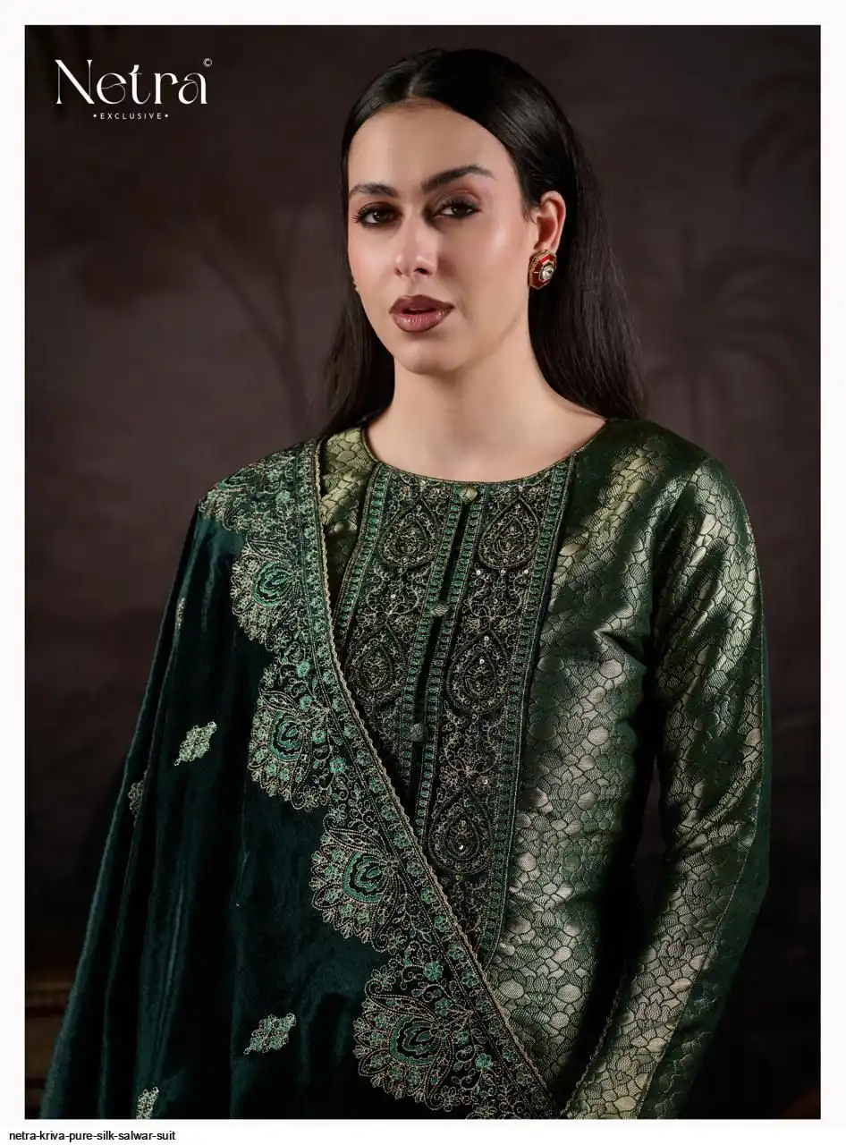 Netra Kriva Premium Pure Silk Embroidered Salwar Suit - Image 9
