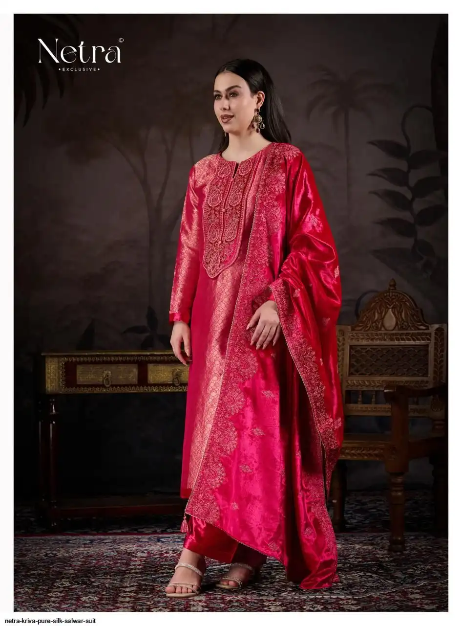 Netra Kriva Premium Pure Silk Embroidered Salwar Suit - Image 7