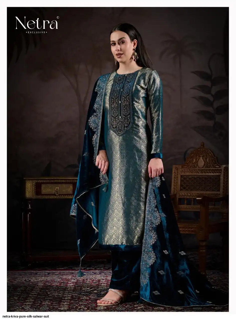 Netra Kriva Premium Pure Silk Embroidered Salwar Suit - Image 14