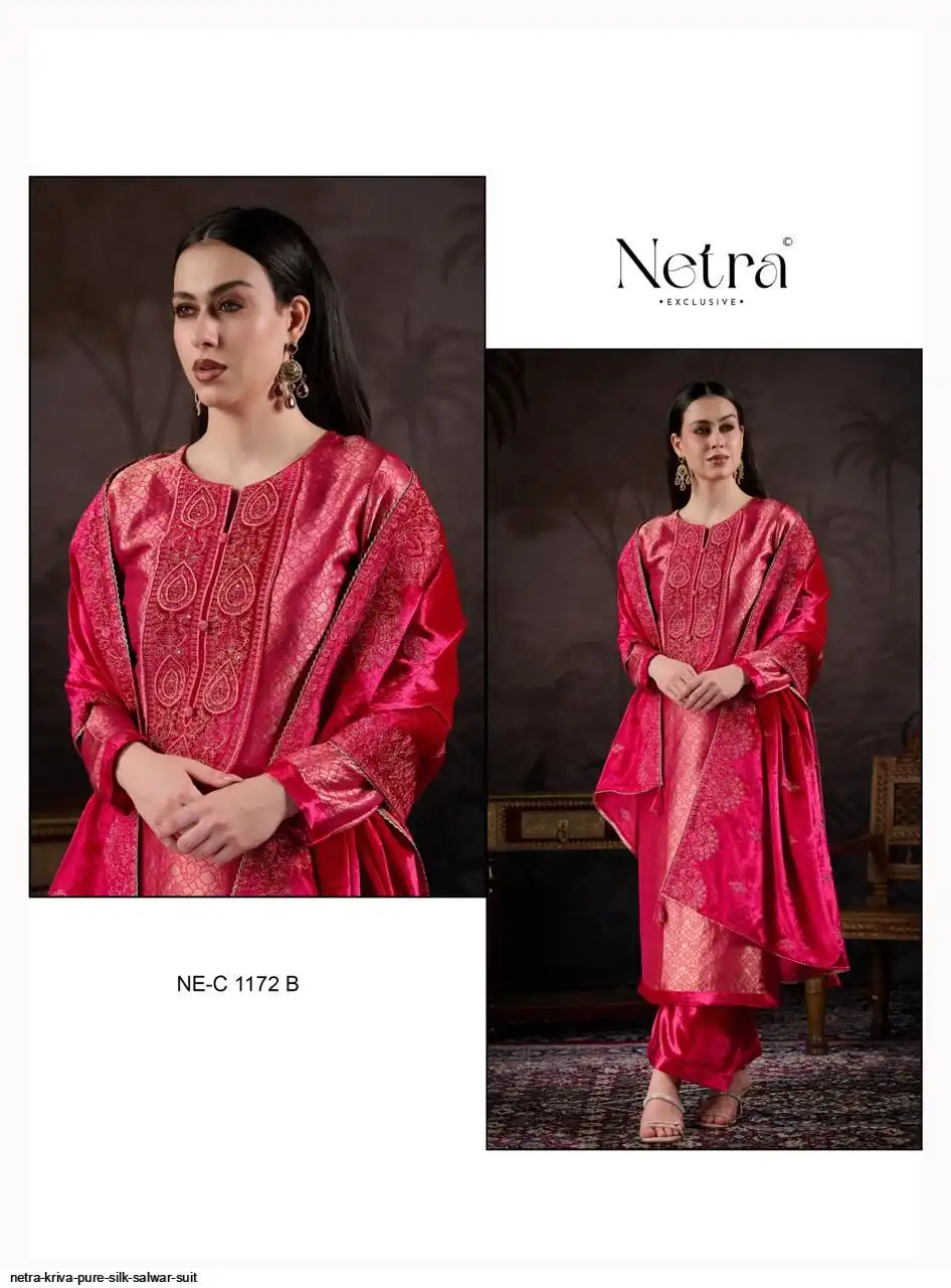 Netra Kriva Premium Pure Silk Embroidered Salwar Suit - Image 13