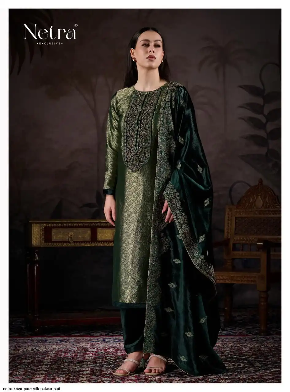 Netra Kriva Premium Pure Silk Embroidered Salwar Suit - Image 11